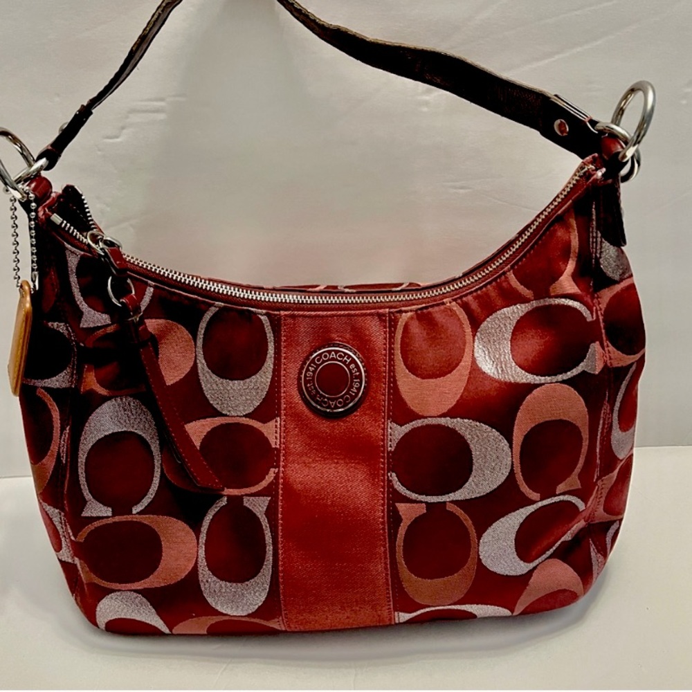 Coach Signature Burgundy Red Hobo